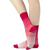 Yoga Pilates Socks with Grips for Women Non Slip Gradient Color-Blocked Cushioned Crew Socks for Barre Ballet Dance