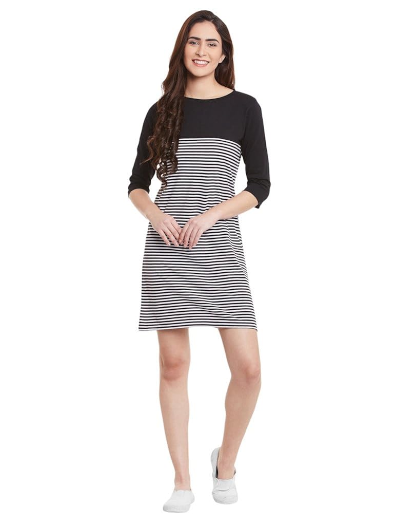 miss chase womens black and white striped shift dress