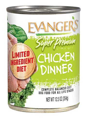 EVANGER’S SUPER CHICKEN DINNER FOR DOGS – 12.5 OZ EACH – LIMITED INGREDIENT DIET, GRAIN & GLUTEN FREE, WITH SPINACH & KALE – BALANCED WET DOG FOOD