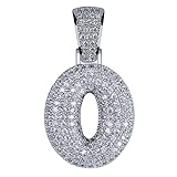 HECHUANG Platinum Plated Micropave Iced Out Bling 0, 1, 2, 3, 4, 5, 6, 7, 8, 9 Number Pendant Rope Chain Necklace