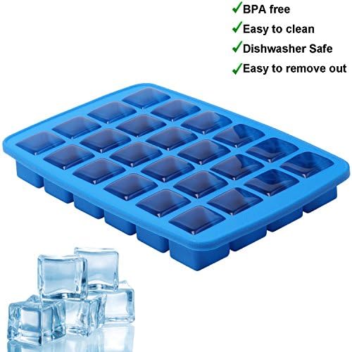 HOMKOM - 24 Cavity / Square Silicone Ice Cube Tray Molds Chocolate Candy Mold Ice Maker / Make Amazing 1.1 Inches Square Ice Cubes ( Blue )