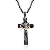 Aprila Cross Necklace for Men,Stainless Steel Black Silver Jesus Christ Crucifix Pendant Necklaces Meaningful Religious Jewelry，60cm Rolo Chain