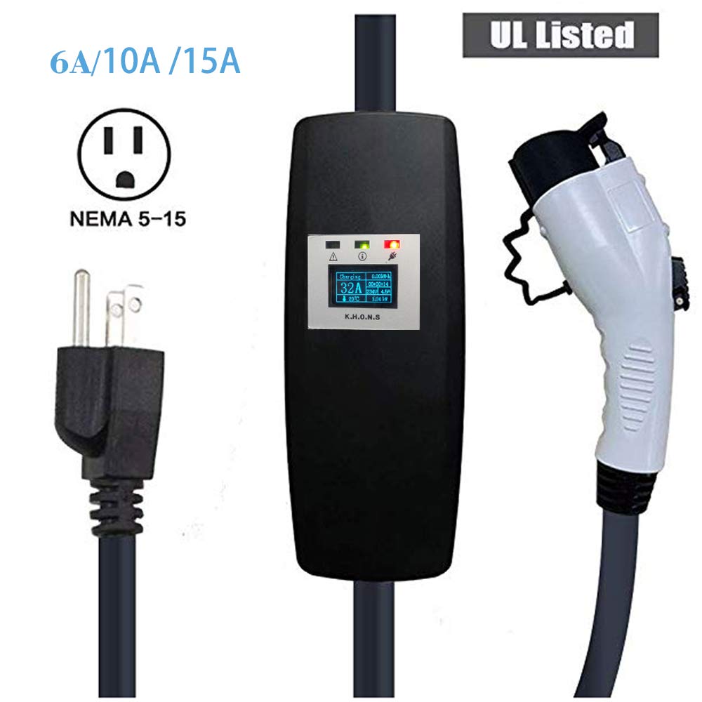 8/16/24/32 Amp KHONS Level 2 EV Charger Portable 240 Volt, 25ft LCD