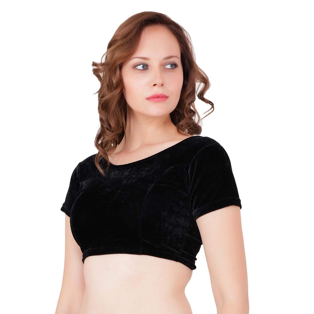 aaradhya enterprises women's velvet readymade saree blouse (black)