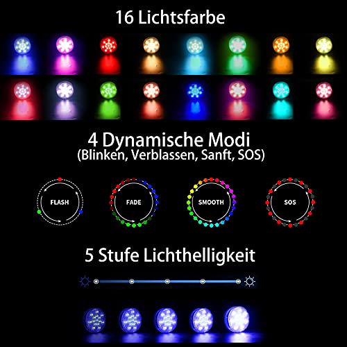 ulocool Poolbeleuchtung, Pool Licht mit 15 LEDs, IP68 wasserdichte Unterwasser Led Licht mit Fernbedienung, 16 Farbwechsel Pool Lampe, Unterwasserleuchten für Vasenbasis, Aquarium, Teich usw