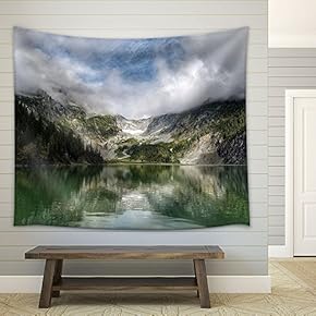 Beautiful Mountain Landscape with Reflection in The Lake - Fabric Wall Tapestry Home Decor - 51x60 inches