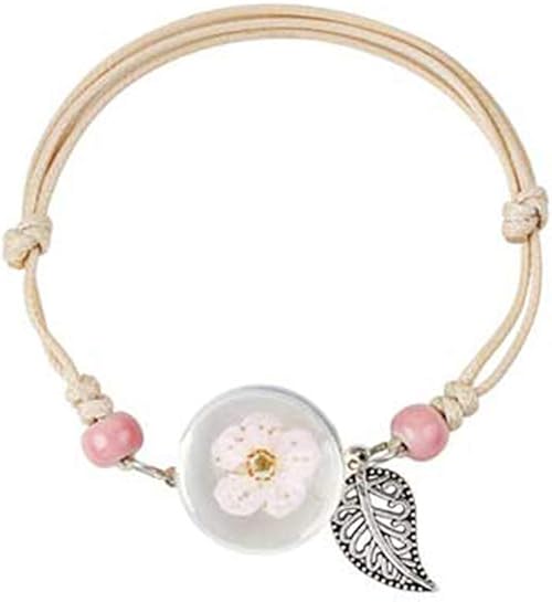 Amazon Kimberley 花 ガラスボール ブレスレット ピンク フラワー ドライフラワー 紐ブレス コットンコード 葉っぱ パステルカラー ブレスレット 通販