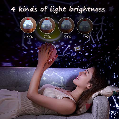 Lampada Da Comodino, Piccola Lampada A Proiezione A Razzo, Lampada Da Atmosfera Rotante Con Fantasia Cielo Stellato, Usb Ricaricabile Lampada(rosa）