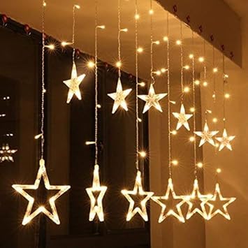 Errol Star Curtain Lights 12 Stars,138 LED String led Light 2.5 Meter for Christmas Decoration-Strip led Light for Party Birthday Valentine Room Decor-Christmas (Warmwhite(Yellow))