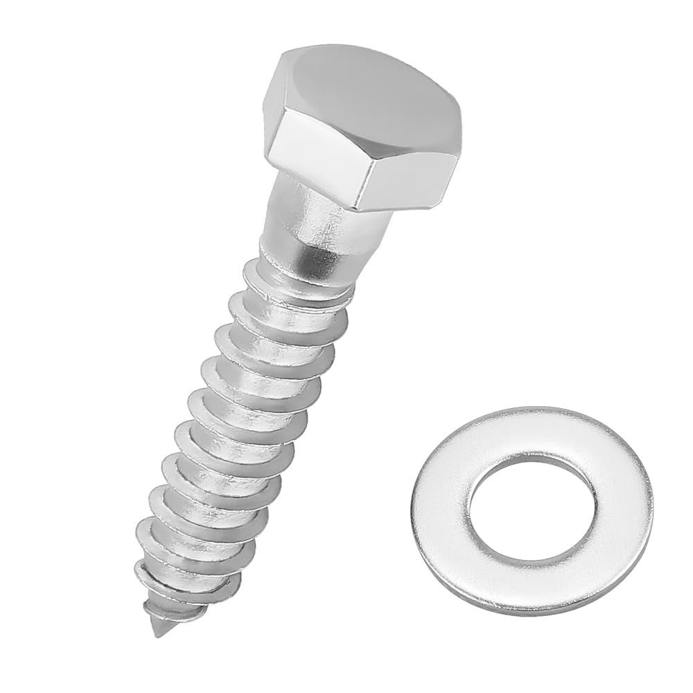 Photo 1 of 1/2 x 2 Hex Head Lag Screws Bolts with Flat Washers (8 Sets), 304 Stainless Steel 18/8, Partial Thread, Deck Screws, Heavy Duty Hex Head Wood Lag Screws, Fayeploo