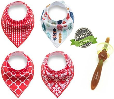 Baby Bandana Bib Set, 4-Pack Super Absorbent Drool Bandana Bibs Free Toothbrush silicone