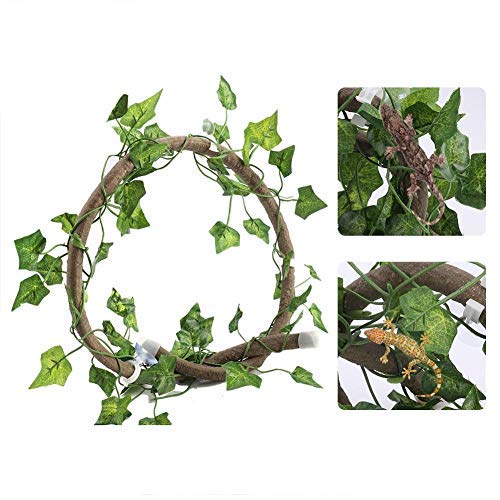 Reptile Vines, 3.28ft Flexible Jungle Rattan Long Vine Habitat Decor Artificial Reptile Climbing Branch with Suction Cups for Chameleon Snakes Lizards Gecko [Rattan + Parthenocissus Leaf]