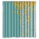 Custom Blue Curtain With Birch Tree Art Pattern Waterproof Non-mildew Shower Curtains Polyester Fabric Bathroom Curtain 66"x 72"