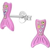 Pink Mermaid Crystals 925 Sterling Silver Stud Earrings, Very Tiny Minimalist Fantasy Jewelry