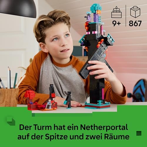 Minecraft 2in1 Der Enderman-Turm - Modulares Gaming Spielzeug - Lässt Sich in 2 Festungen umbauen - Mit 4 Minifiguren zum Sammeln - Gamer Geschenk für Jungen und Mädchen ab 9 Jahren - 21279