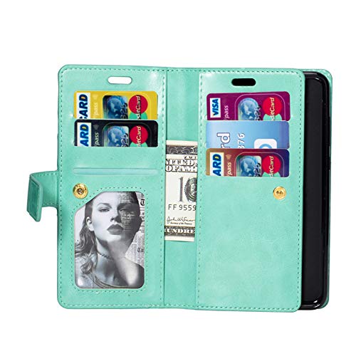 Samsung Note 9 Zipper Wallet Case with Card Holder, Ultra Slim Magnetic PU Leather Folio Flip Cover,Screen Protective Back Shell with Hand Strap for Galaxy Note 9 (2018 Release) (Green)