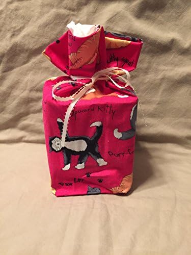 Cherry Red Yoga Cats FABRIC CUBE TISSUE COVER GIFT BAG 100% COTTON FABRIC - SMOKE FREE - PET FREE