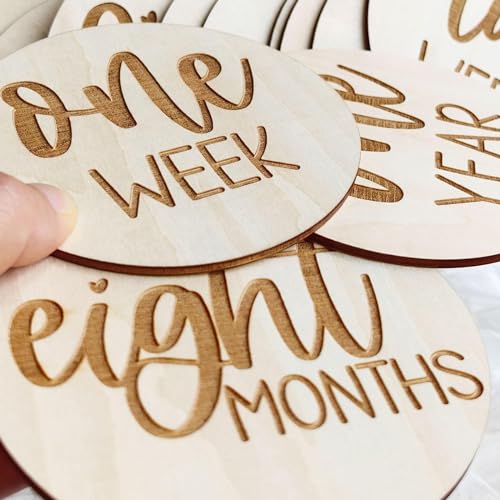 Wooden Milestone Cards and Discs 16pc Set for Baby Photos and First Year Milestones - New Parents and Baby Showers with 