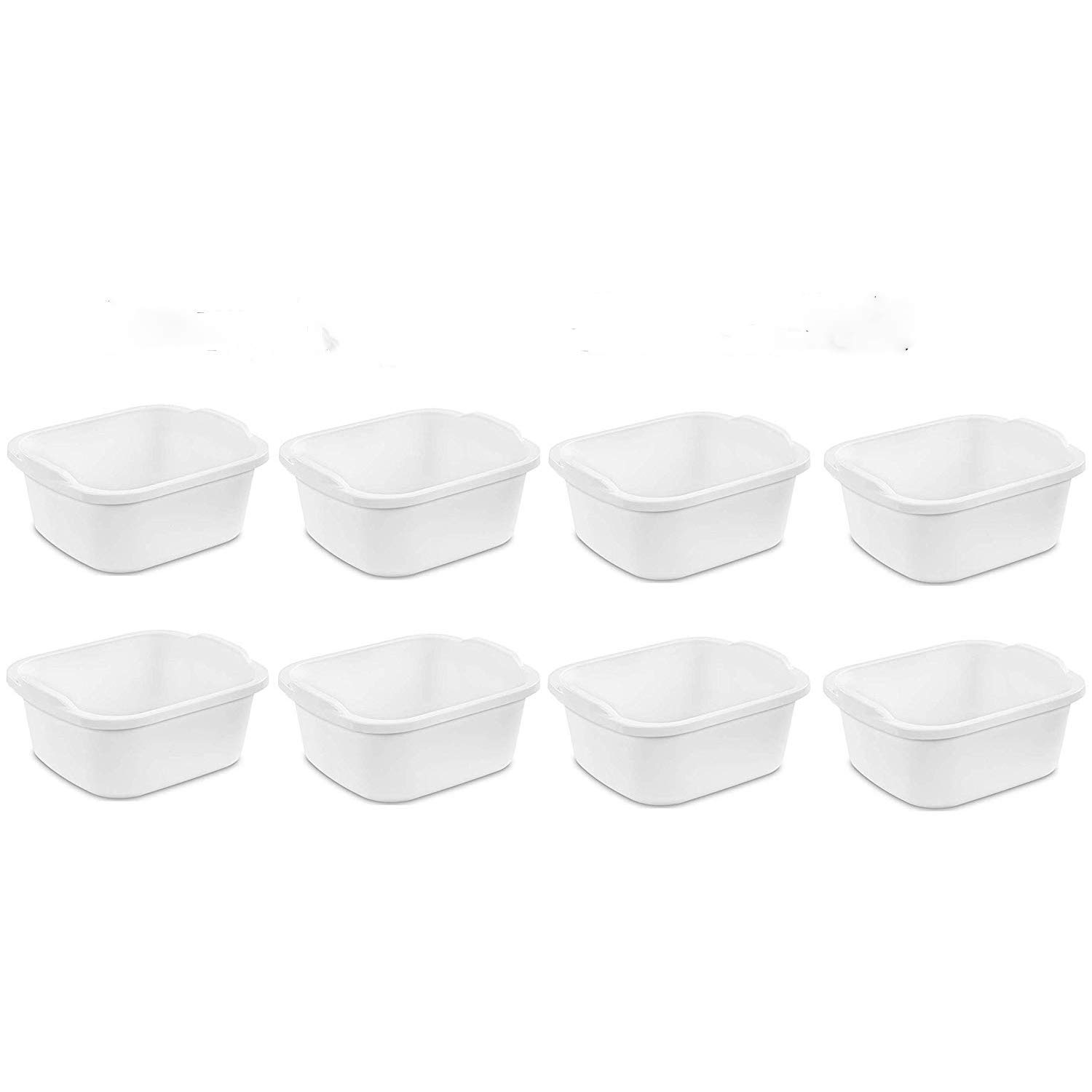 Sterilite Durable Heavy-Duty Reinforced Plastic 12 Quart Kitchen Dishpan, White (8 Pack)