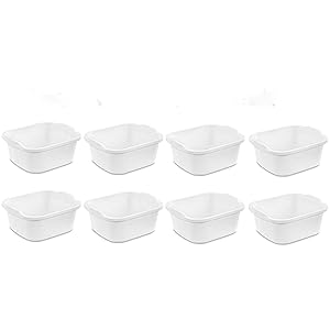 Sterilite Durable Heavy-Duty Reinforced Plastic 12 Quart Kitchen Dishpan, White (8 Pack)