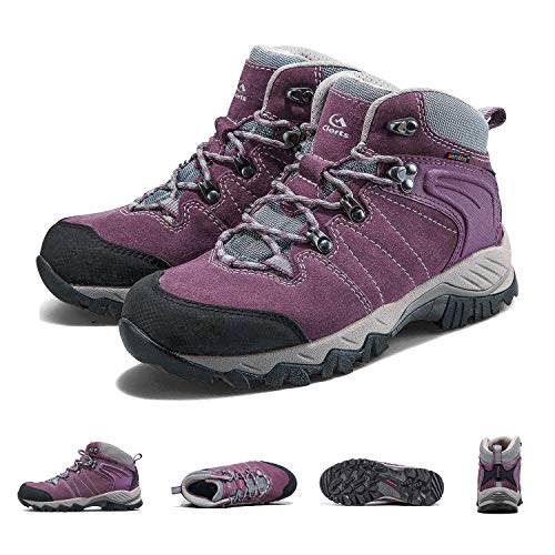 Clorts Women's Classic Hiking Boots Waterproof Suede Leather Lightweight Hiking Shoes Purple US Women Size 9 Medium Width