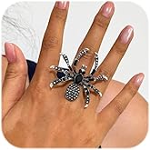 Halloween Rings for Women Gothic Spider Ring Statement Insect Shape Black Rhinestone Ring Adjustable Punk Halloween Costume Party Jewelry Gift