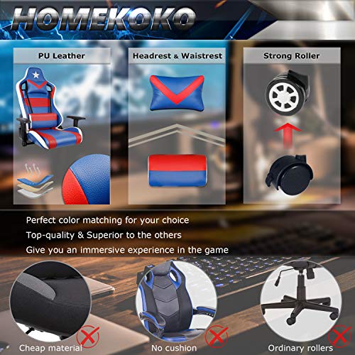 PC Gaming Chair High Back Racing Chair with Adjustable Armrest Blue Red USA Game Chair with Lumbar Support for Men and Women