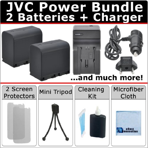 2 BN-VF823 Batteries + AC/DC Turbo Charger with Travel Adapter + Complete Deluxe Kit for JVC JVC GC-PX100, GY-HM150U, GY-HM170U, GZ-HD300 GZ-HD300B GZ-HD300R GZ-HD300A GZ-HD200B GZ-HD200R GZ-HD200A GZ-HM1 GZ-HM200 GZ-HM400 GZ-X900 Camcorder BN-VF823U BN-VF823USM