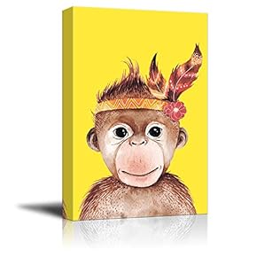 Animal Canvas Wall Art Series - Little Cartoon Orangutan - Giclee Print Gallery Wrap Modern Home Art Ready to Hang - 12x18 inches
