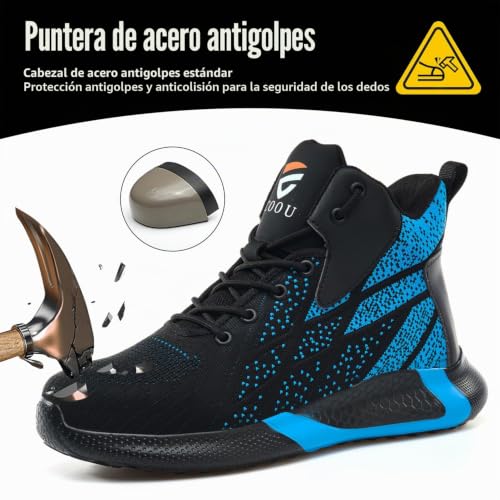 COOU Safety Boots Men Women Comfortable Work Shoes Steel Toe Lightweight Breathable Footwear Sports Safety | Botas Trabajo Punta Acero, Malla Transpirable, Calzado de Seguridad Caña Alta para Logística, Almacén & Industria