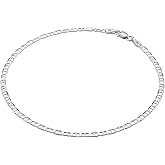 LeCalla Silver Anklets for Women | 925 Sterling Silver Italian 3mm & 4mm Mariner Link Chain Anklets | Mariner Chain Anklet for Beach, Party & Daily Wear | Ankle Bracelet Foot Jewelry