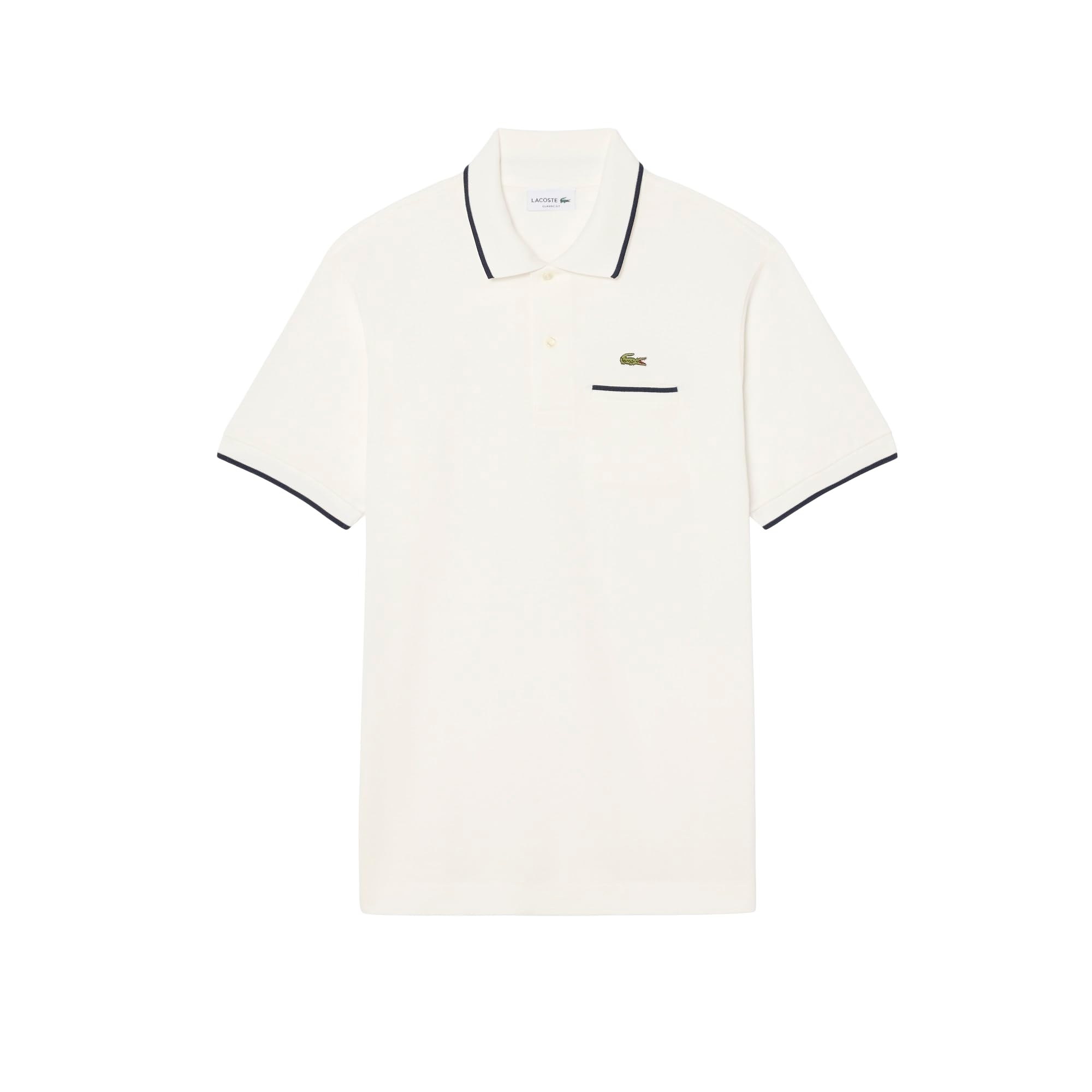 Lacoste Men’s Classic Fit Pocket Accent L.12.12 Polo Shirt, Flour/Navy Blue, Large