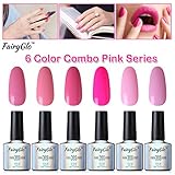FairyGlo 6 PCS Pink Gel Nail Polish UV LED Soak Off Varnish Lacquer Nail Art Kit Manicure Pedicure Decor Collection Gift Set For Beauty 10ml 001