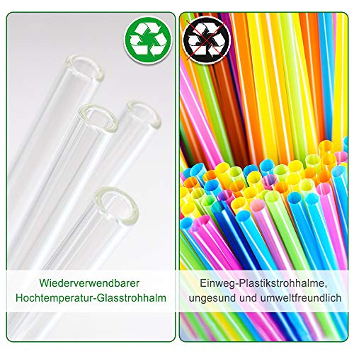 Glasstrohhalme Wiederverwendbar 16 Stück - 6 Gerade Glas Strohhalme und 6 Gebogene Strohhalme Glas 21,5 cm mit 4 Reinigungsbürsten, Geeignet für Bubble Tea, Slush, Cocktail, Säfte – Bild 6