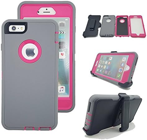 iPhone 6s Cover,Kecko Military Duty Shock Absorbtion Impact Resistant Rugged Hybrid Defender Series Belt Clip Full Body Protective Case w/Screen Protector for iPhone 6 4.7”/6S for Women/Men (G/R)