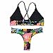 Bikini Factory Women Sexy Floral Print Cross Braided Halter Thong Bikini Swimsuit