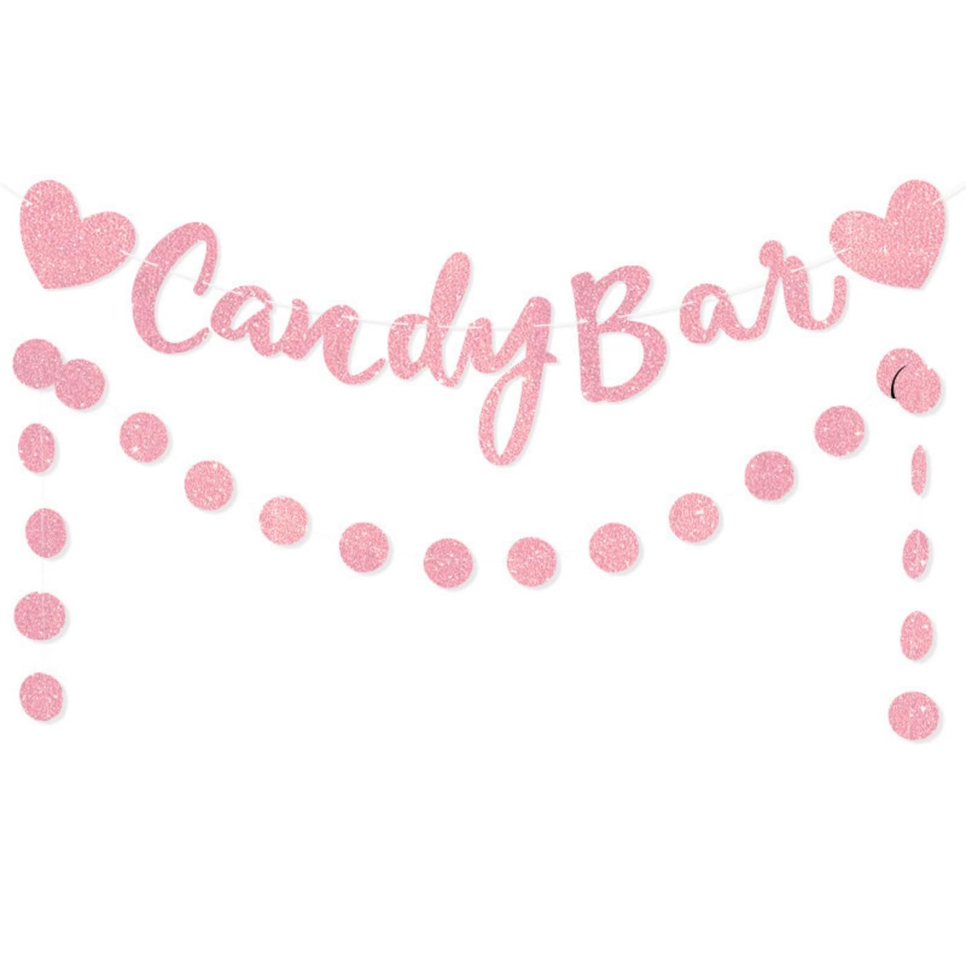 DUXUANT Candy Bar Party Banner Set, Gold Glitter Sign Garland for Wedding Party Reception Buffet Decoration Photography Banner Prop, Rose Gold