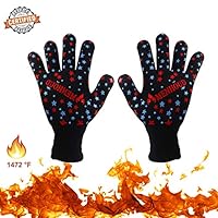 ousun BBQ Gloves 1472°F Extreme Heat Resistant Oven Gloves for Cooking, Grilling, Baking -Left & Right - Enhanced Five Finger Design- Extra Long Cuff &Family Size, Birthday & Christmase Gift (Black)