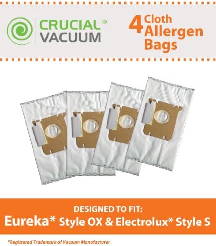 Crucial Vacuum Replacement Cloth Bags Compatible with Electrolux OX & Eureka S Part # EL200F - Model 6500A, 6510A, 6975A, 6975B, 6978A, 6978B, 6878B-1, 6978B-2, 6980A, 6982A, 6983A, 6984A-1 (4 Pack)