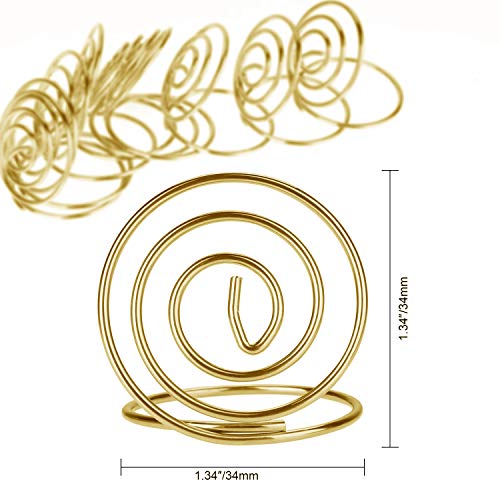 [20 Pack] Table Card Holders, AKWOX 1.38 inch Ring Shape Wire Place Card Holders Table Number Holders Table Pictures Stand for Place Cards Wedding Office Name Memo Menu Clips (Gold)