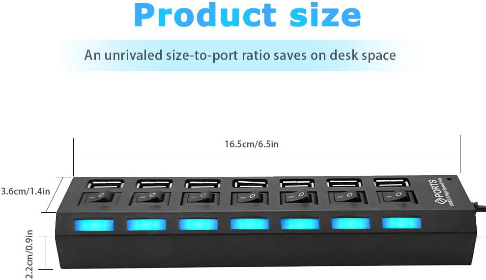 Multi Port USB Splitter, 7-Ports USB 2.0 Hub High Speed ON/Off Individual Switch with LEDs Compatible for All USB Device (7-Ports): Computers & Accessories