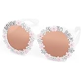 xo, Fetti Groovy Bride To Bride White Sunglasses - Flowers + Rhinestones | Last Disco Bachelorette Party Sunnies, Engagement Decorations, 70s Bridal Shower Accessory, Boho Bach Supplies