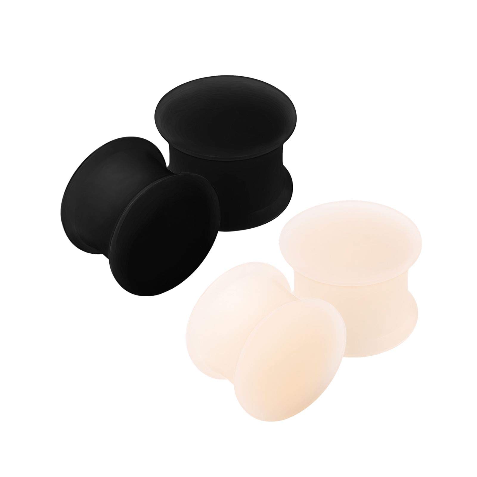 KJM FASHION 4PCS Silicone Skin 1/2 inch 12mm Double Flared Saddle Black Ear Stretcher Gauge Plugs Lobe Earring Piercing Jewellery 2821
