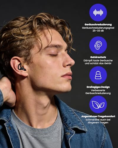 Ear Plugs for Sleeping, Noise Cancelling, Ear Protection, Reusable and Washable, Ear Plugs 32 dB for Noise Reduction, Side Sleepers, Snoring, Travel, Work, with Aluminium Container, 2 Pairs