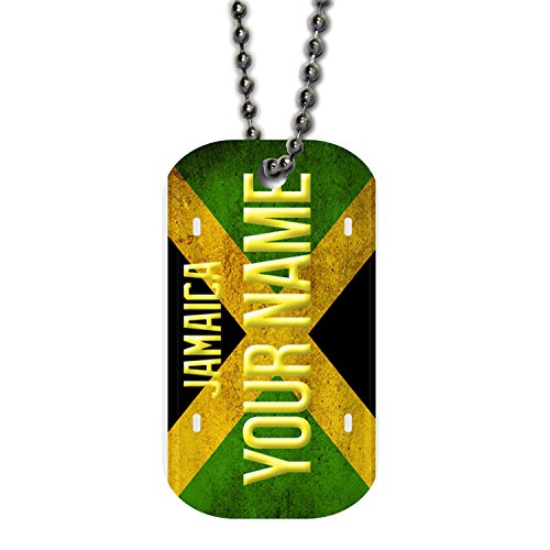 BleuReign(TM) Personalized Custom Name License Plate Jamaica Country Single Sided Metal Military ID Dog Tag with Beaded Chain