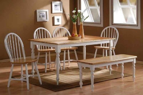 Boraam 86369 Farmhouse 6-Piece Dining Room Set, White/Natural