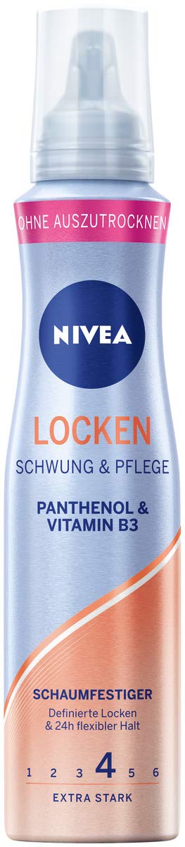 NIVEA Heat Protection Moisturizing Hair Foam Panthenol Vitamin B3 24 Hour Hold Curls Level 4 Styling Mousse (150ml)