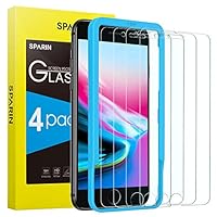 [4 Pack] SPARIN Screen Protector for iPhone 8 /iPhone 7 /iPhone 6 /iPhone 6S with Alignment Frame - Easy Installation, Case Friendly, Anti-Scratch