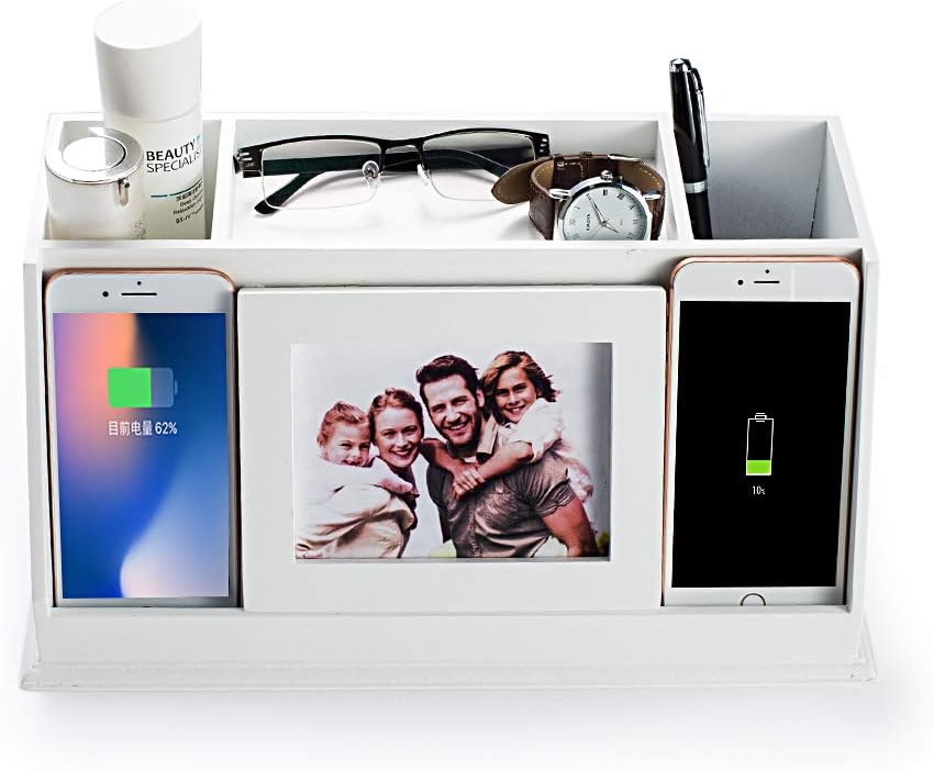 AHDECOR Multifunctional Desk Organizer Charging Station Pen Mobile Phone Remote Control Holder Storage Box for Desktop Home Office, 34.3x18 x16.8CM