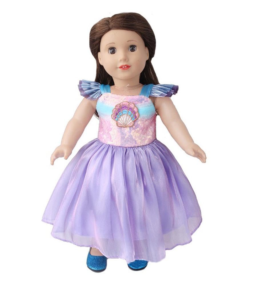 NIXNUT Doll Clothes Long Gauzy Dress Princess Summer Clothing for American Girl Doll 18-inch with Sequins Shell Pattern